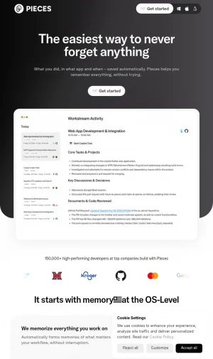 Pieces AI Memory and Context Manager for Developers screenshot