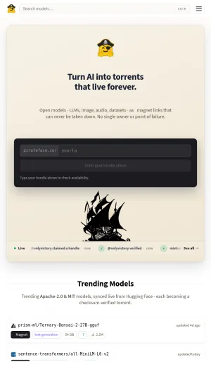 Pirate Face Decentralized AI Model Mirroring and Torrent Distribution screenshot