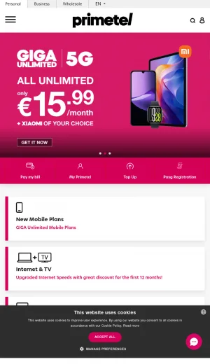 PrimeTel Cyprus Telecommunications and Internet Services screenshot