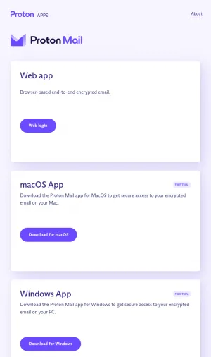 Proton Privacy Apps and Services Download Hub screenshot