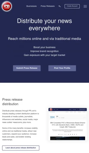 PR.com Business Profiles and Press Release Distribution screenshot