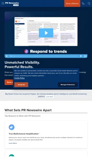 PR Newswire Press Release Distribution and Media Relations Platform screenshot