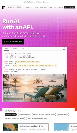 Replicate AI Model Hosting and API Platform screenshot