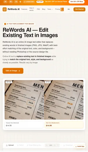 ReWords AI Text Replacement Tool for Images screenshot