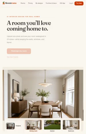 Roomvana AI Interior Design and Virtual Staging Tool screenshot
