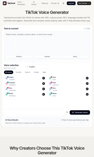 SayVocal TikTok AI Voice Generator and Text to Speech Tool screenshot