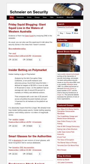 Bruce Schneier Security Analysis Blog screenshot