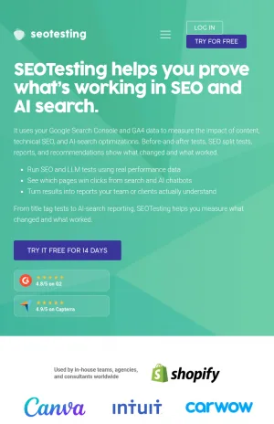 SEO Testing and AI Search Performance Platform screenshot