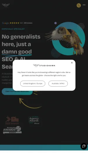 StudioHawk SEO and AI Search Marketing Agency screenshot