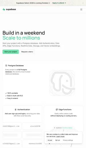 Supabase Postgres Backend Development Platform screenshot