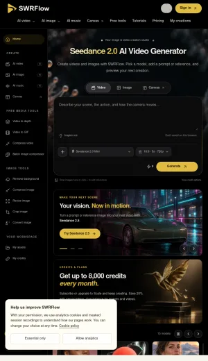 SWRFlow AI Video and Image Generation Platform screenshot