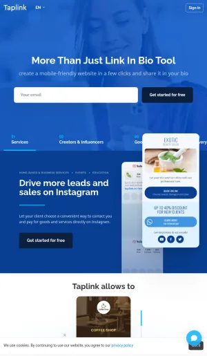 Taplink Link in Bio Page Builder screenshot