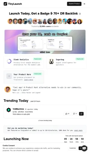 TinyLaunch Product Launch Platform for Startups and Makers screenshot