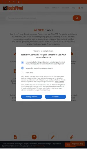 ToolsPivot Free SEO and Webmaster Tools Hub screenshot