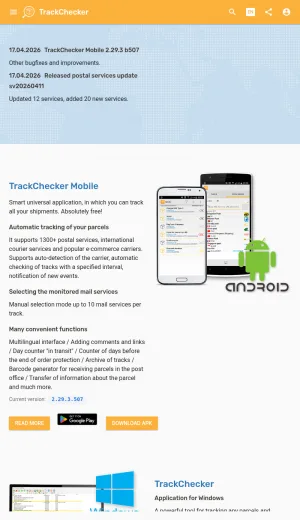 TrackChecker Parcel and Shipment Tracking App screenshot