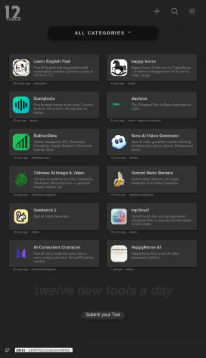 Twelve Tools Daily AI and Productivity Tools Directory screenshot