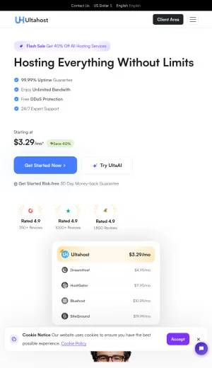 UltaHost Web Hosting and Server Plans screenshot