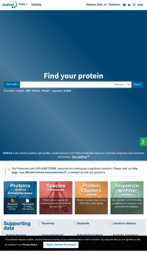 UniProt Protein Sequence and Function Database screenshot