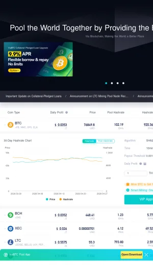 ViaBTC Crypto Mining Pool and Miner Services screenshot