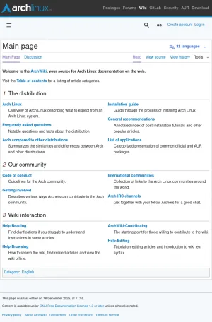 Arch Linux Documentation Wiki screenshot