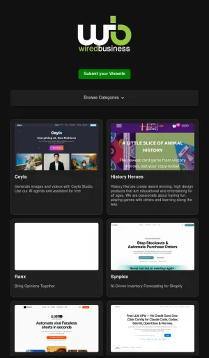 Wired Business Startup and AI Software Directory screenshot