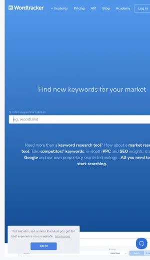 Wordtracker Keyword Research Tool for SEO and Search Marketing screenshot