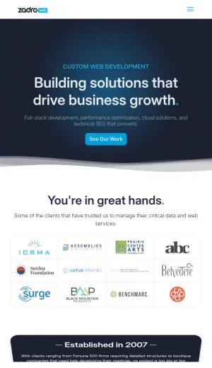 Zadro Web Custom Development and Technical SEO screenshot